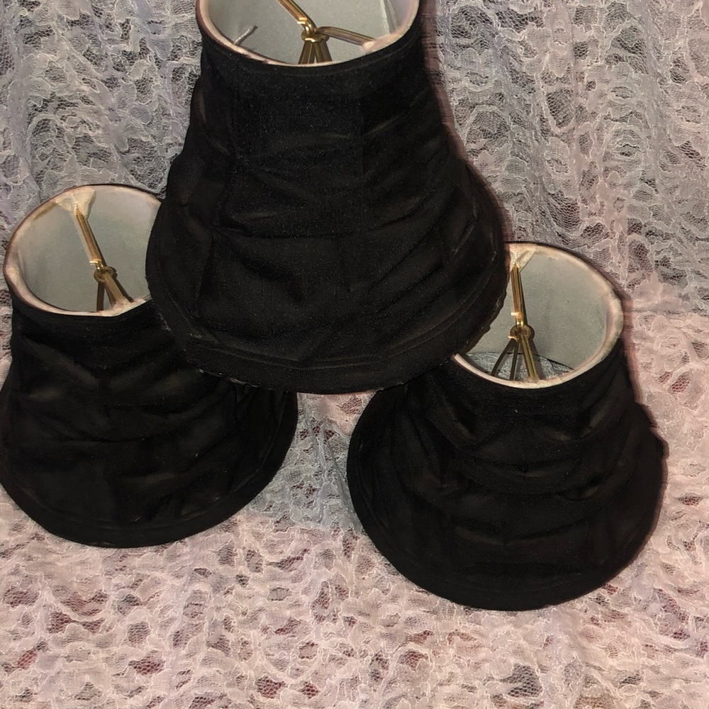 Elegant Black Lamp Shades Set of 3, Vintage clip on lampshades, lined -used